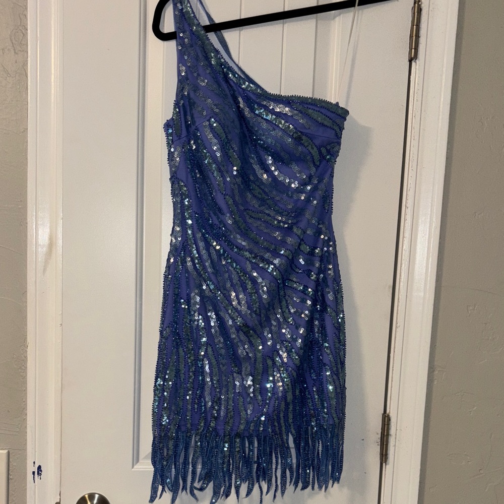 Elegant Blue One Shoulder Dress